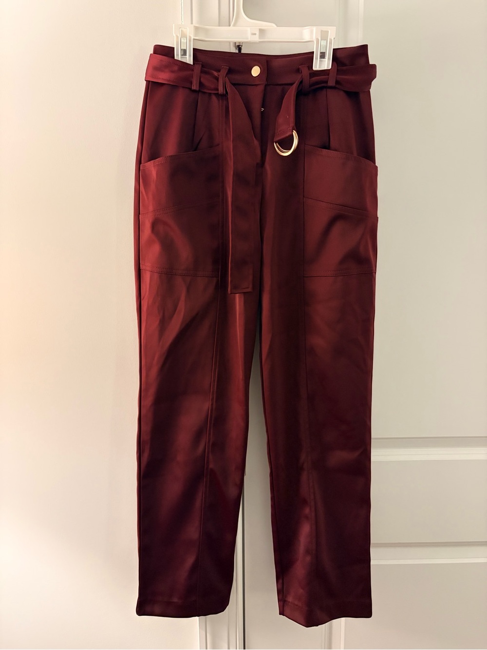 Forever 21 Burgundy Paperbag Waist Straight-Leg Pants with Belt